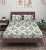 Blue Floral 150 TC Glace Cotton Queen Sized Double Bedsheet with 2 Pillow Covers