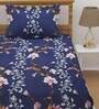 Blue Floral 160 TC Poly Cotton Single Bed Sized Bed Sheets With 1 Pillow Cover