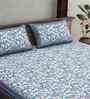 Blue Floral 180 TC Cotton  King Sized Bedsheet with 2 Pillow Covers