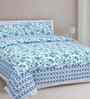 Blue Floral 180 TC Cotton  King Sized Bedsheet with 2 Pillow Covers