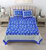 Blue Floral 180 TC Cotton King Size Bedsheet With 2 Pillow Cover