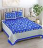 Blue Floral 180 TC Cotton King Size Bedsheet With 2 Pillow Cover