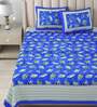 Blue Floral 180 TC Cotton King Size Bedsheet With 2 Pillow Cover