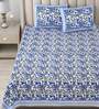Blue Floral 180 TC Cotton King Size Bedsheet With 2 Pillow Cover