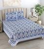 Blue Floral 180 TC Cotton King Size Bedsheet With 2 Pillow Cover