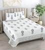 Blue Floral 180 TC Cotton King Size Bedsheet With 2 Pillow Cover
