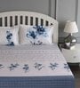 Blue Floral 180 TC Cotton Queen Sized Bed Sheets with 2 Pillow Covers
