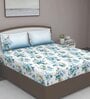 Blue Floral 180 TC Cotton Queen Sized Bed Sheets with 2 Pillow Covers