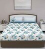 Blue Floral 180 TC Cotton Queen Sized Bed Sheets with 2 Pillow Covers