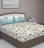 Blue Floral 180 TC Cotton Queen Sized Bed Sheets with 2 Pillow Covers