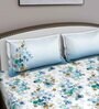 Blue Floral 180 TC Cotton Queen Sized Bed Sheets with 2 Pillow Covers