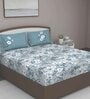 Blue Floral 180 TC Cotton Queen Sized Bed Sheets with 2 Pillow Covers