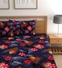 Blue Floral 180 TC Microfiber Double Queen Bedsheet With 2 Pillow Covers