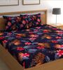 Blue Floral 180 TC Microfiber Double Queen Bedsheet With 2 Pillow Covers