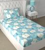 Blue Floral 180 TC Microfiber Single Bedsheet With 1 Pillow Cover