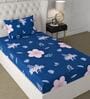Blue Floral 180 TC Microfiber Single Bedsheet With 1 Pillow Cover