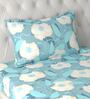 Blue Floral 180 TC Microfiber Single Bedsheet With 1 Pillow Cover