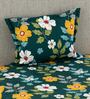 Blue Floral 180 TC Microfiber Single Bedsheet With 1 Pillow Cover
