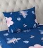 Blue Floral 180 TC Microfiber Single Bedsheet With 1 Pillow Cover