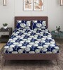 Blue Floral 186 TC Glace Cotton Queen Sized Double Bedsheet with 2 Pillow Covers