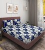Blue Floral 186 TC Glace Cotton Queen Sized Double Bedsheet with 2 Pillow Covers