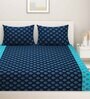 Blue Floral 200 TC Cotton Double Bedsheet With 2 Pillow Covers