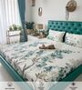 Blue Floral 200 TC Cotton King Sized Fitted Bedsheet with 2 Pillow Covers