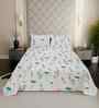 Blue Floral 200 TC Cotton Queen Size Double Bedsheet with 2 Pillow Covers