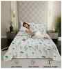 Blue Floral 200 TC Cotton Queen Size Double Bedsheet with 2 Pillow Covers