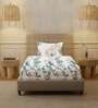 Blue Floral 200 TC Cotton Single Bedsheet with 1 Pillow Cover
