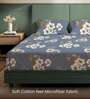 Blue Floral 200 TC Microfiber Double Bedsheet with 2 Pillow Covers