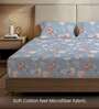 Blue Floral 200 TC Microfiber Double Bedsheet with 2 Pillow Covers