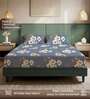 Blue Floral 200 TC Microfiber Double Bedsheet with 2 Pillow Covers
