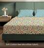 Blue Floral 200 TC Microfiber Double Bedsheet with 2 Pillow Covers