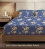 Blue Floral 200 TC Microfiber King Sized Bedsheet with 2 Pillow Covers
