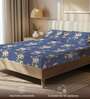 Blue Floral 200 TC Microfiber King Sized Bedsheet with 2 Pillow Covers