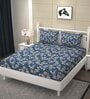 Blue Floral 200 TC Ultrasoft Microfiber Queen size Flat Double Bedsheet With Two Pillow Covers (90x90 inches)
