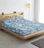 Blue Floral 210 TC Cotton Blend Fitted Bedsheet & 2 Pillow Covers