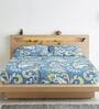 Blue Floral 210 TC Cotton Blend Fitted Bedsheet & 2 Pillow Covers