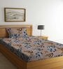 Blue Floral 210 TC Cotton Single Bed Sheet With 1 Pillow Cover