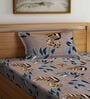 Blue Floral 210 TC Cotton Single Bed Sheet With 1 Pillow Cover