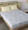 Blue Floral 210 TC Microfiber Double King Size Bedsheet With 2 Pillow Covers
