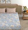 Blue Floral 210 TC Microfiber King Bedsheet With 2 Pillow Covers