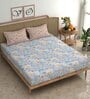 Blue Floral 210 TC Microfiber King Bedsheet With 2 Pillow Covers