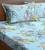 Blue Floral 210 TC Polycotton 1 Double Bedsheet with 2 Pillow Covers