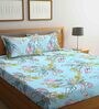 Blue Floral 210 TC Polycotton 1 Double Bedsheet with 2 Pillow Covers