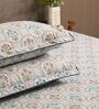 Beige Floral 210TC 100% Cotton Printed Flat Super King Bedsheet With 2 Pillow Covers