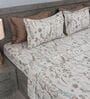 Off White Floral 210TC 100% Cotton Printed Flat Super King Bedsheet With 2 Pillow Covers
