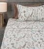 Off White Floral 210TC 100% Cotton Printed Flat Super King Bedsheet With 2 Pillow Covers