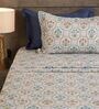 Beige Floral 210TC 100% Cotton Printed Flat Super King Bedsheet With 2 Pillow Covers